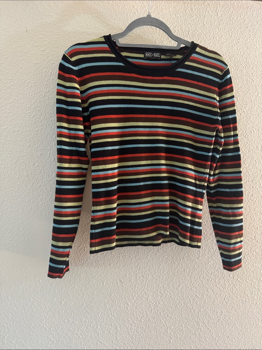 Black Multi-Stripe Crew Neck Sweater